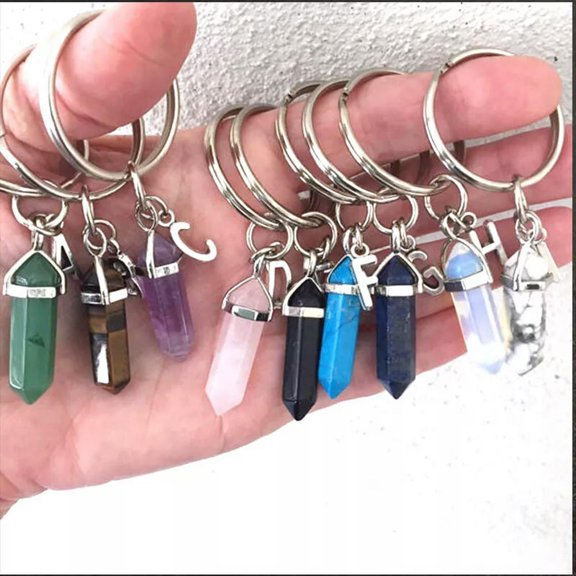 MATROOY 10pc Natural Hexagonal Point Crystal Stone Keychain Reiki Healing Letter Keyring