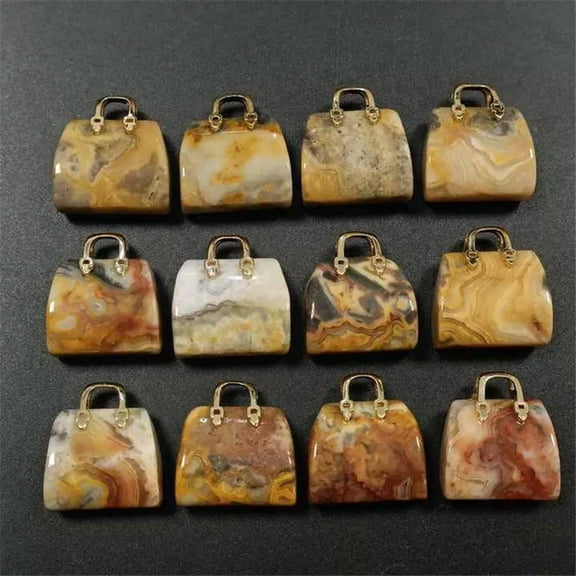 MATROOY 10pc Natural Yellow Crazy Agate Stone Mini Tote Bag Pendant Ins Style Decoration