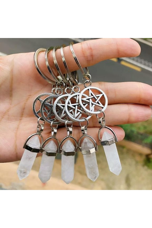 10pc White Crystal Stone Bag Clasp Pendants Keychain Chakra Reiki Healing Amulet