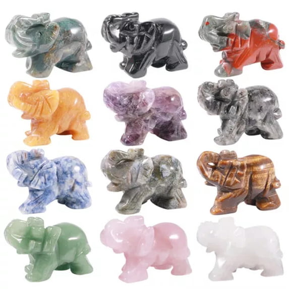 MATROOY 10pcs 1.5" 2" Elephant Statue Natural Gemstone Crystal Craft Animals Figurines-2" 10PCS Mix Elephant