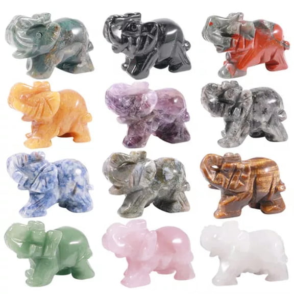 MATROOY 10pcs 1.5" 2" Elephant Statue Natural Gemstone Crystal Craft Animals Figurines-2" 10PCS Mix Elephant