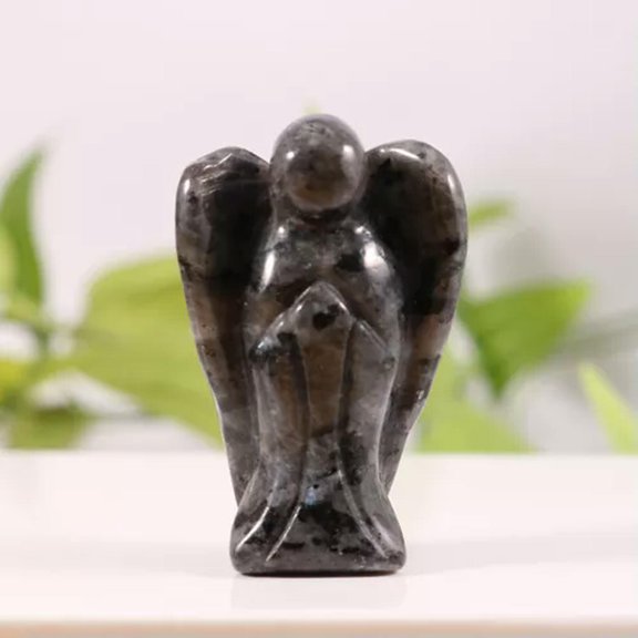 MATROOY 10pcs 1.5inch Charms Stone Carved Crystal Guardian Reiki Healing Angel Figurines-larvikite