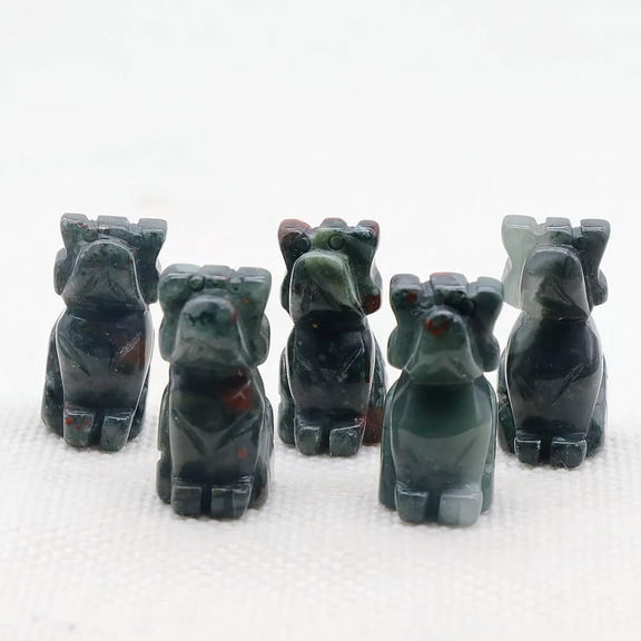 MATROOY 10pcs 1" Natural African Blood Stone Crystal Dog Carved Skull Reiki Healing