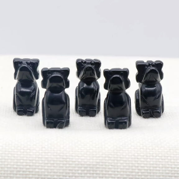 MATROOY 10pcs 1" Natural Obsidian Stone Crystal Dog Carved Skull Reiki Healing Random