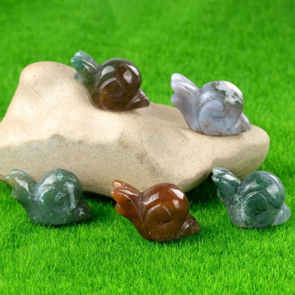 MATROOY 10pcs 1" Small Natural Indian Agate Stone Carved Snail Reiki Healing Statue