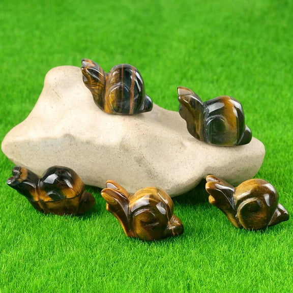 MATROOY 10pcs 1" Small Natural Tiger Eye Stone Carved Snail Crystal Reiki Healing Statue