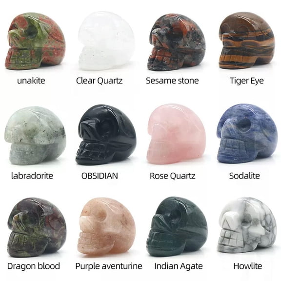 MATROOY 10pcs 1in Natural Mix Mini Small Skull Carved Quartz Crystal Skull Reiki Healing
