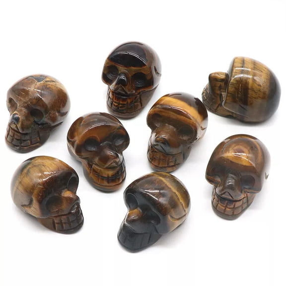 MATROOY 10pcs 1in Natural Tiger Eye Stone Mini Small Skull Carved Skull Reiki Healing