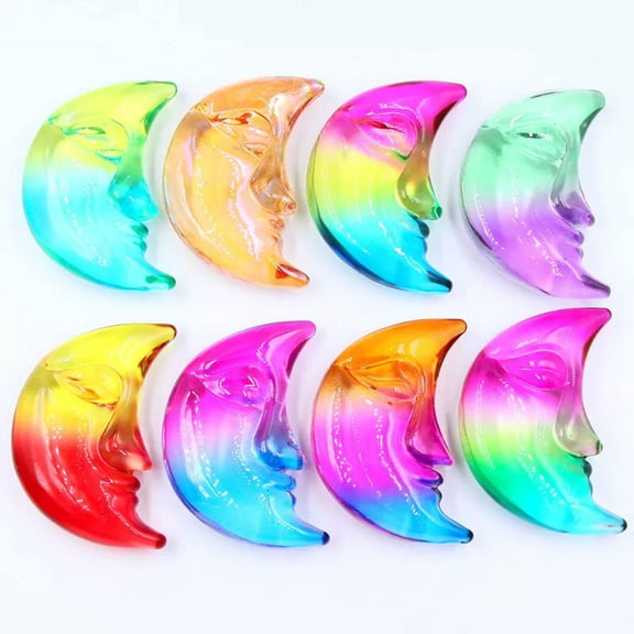 MATROOY 10pcs 3" Carved Rainbow Glass Crystal Moon Sculpture Reiki Home Decoration