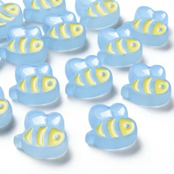 MATROOY 10pcs Acrylic Bee Enamel Beads Frosted Flying Honeybee Loose Bead 23.5x26x9mm-Light Sky Blue