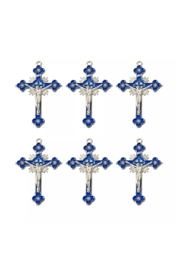 10pcs Alloy Cross Enamel Charms Crucifix Cross Blue Enamel Jesus Pendants 55mm