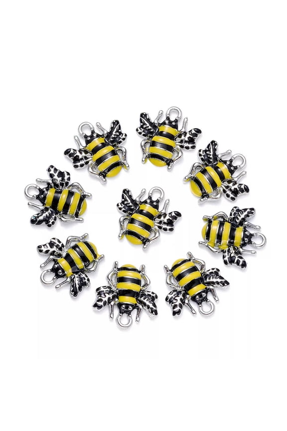 10pcs Alloy Enamel Bee Pendants Insect Loose Dangle Charms Yellow 18x17mm