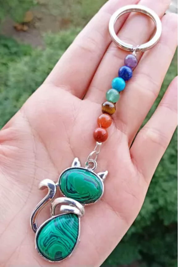 10pcs Artificial Malachite Stone Cat 7 Chakra Bag Clasp Pendant Reiki Amulet