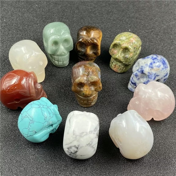 MATROOY 10pcs Beautiful Carved Skull Skeleton Statue Gemstone Specimens Pendant Necklace