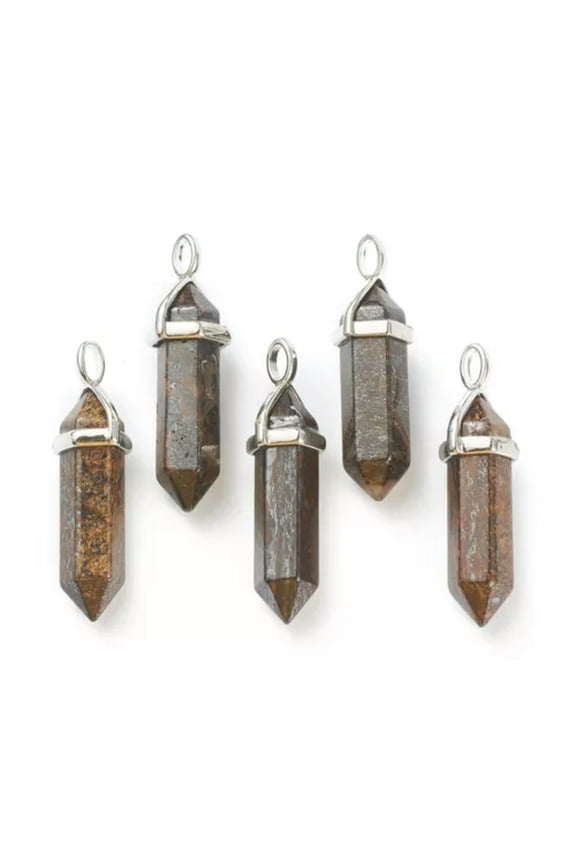 10pcs Bullet Shape Gemstone Pendants Hexagonal Chakra Crystal Pointed 39.5x12mm-Bronzite