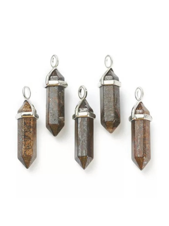 10pcs Bullet Shape Gemstone Pendants Hexagonal Chakra Crystal Pointed 39.5x12mm-Bronzite