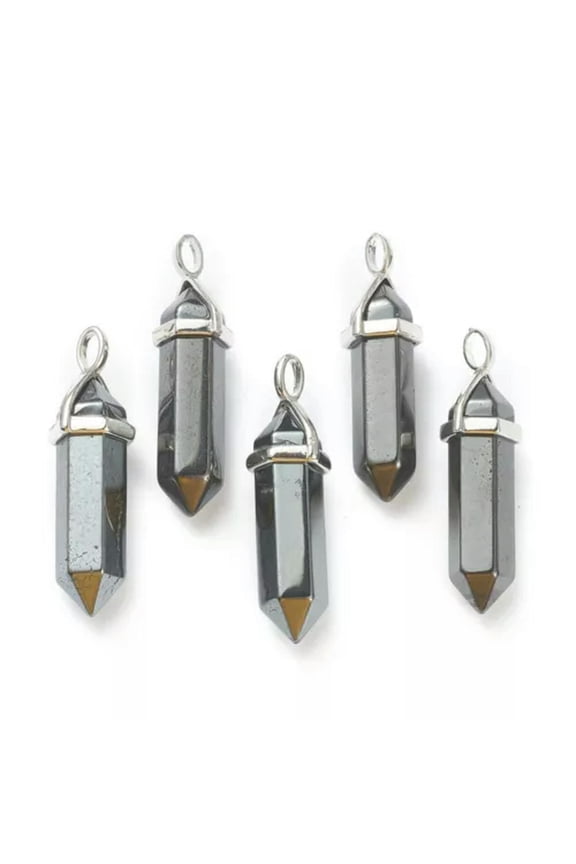 10pcs Bullet Shape Gemstone Pendants Hexagonal Chakra Crystal Pointed 39.5x12mm-Hematite