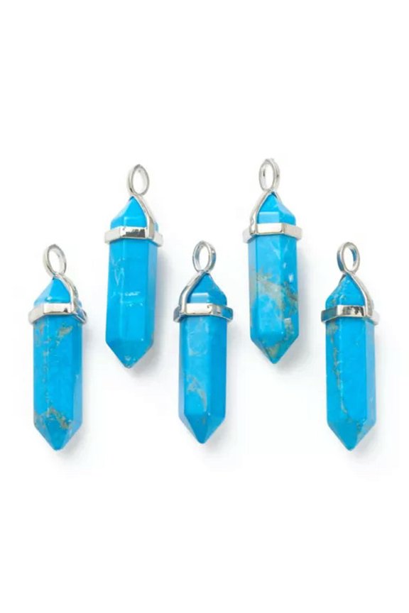 10pcs Bullet Shape Gemstone Pendants Hexagonal Chakra Crystal Pointed 39.5x12mm-Howlite