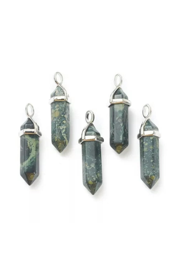 10pcs Bullet Shape Gemstone Pendants Hexagonal Chakra Crystal Pointed 39.5x12mm-Kambaba Jasper