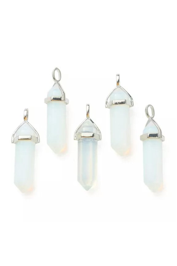 10pcs Bullet Shape Gemstone Pendants Hexagonal Chakra Crystal Pointed 39.5x12mm-Opalite
