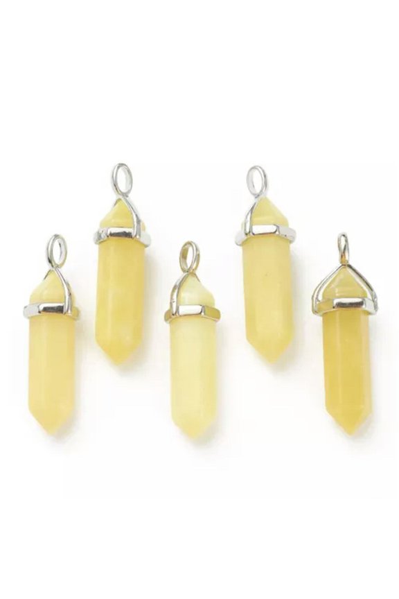 10pcs Bullet Shape Gemstone Pendants Hexagonal Chakra Crystal Pointed 39.5x12mm-Peridot