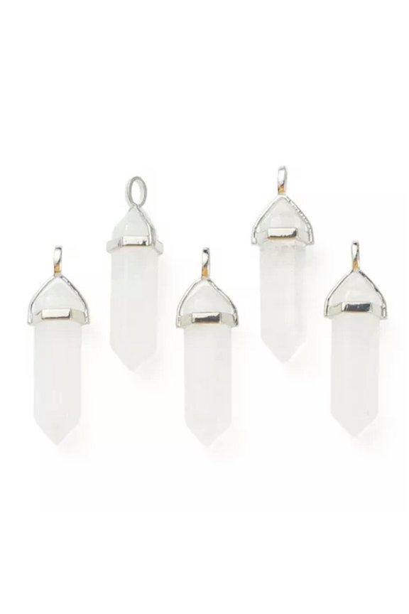 10pcs Bullet Shape Gemstone Pendants Hexagonal Chakra Crystal Pointed 39.5x12mm-Quartz Crystal