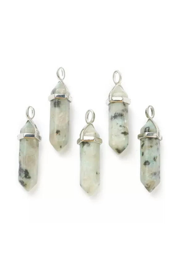 10pcs Bullet Shape Gemstone Pendants Hexagonal Chakra Crystal Pointed 39.5x12mm-Sesame Jasper