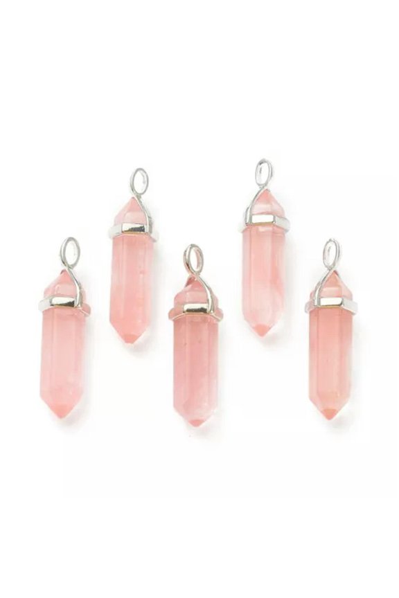 10pcs Bullet Shape Gemstone Pendants Hexagonal Chakra Crystal Pointed 39.5x12mm-Watermelon Crystal