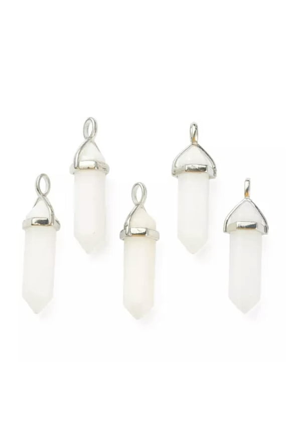 10pcs Bullet Shape Gemstone Pendants Hexagonal Chakra Crystal Pointed 39.5x12mm-White Jade