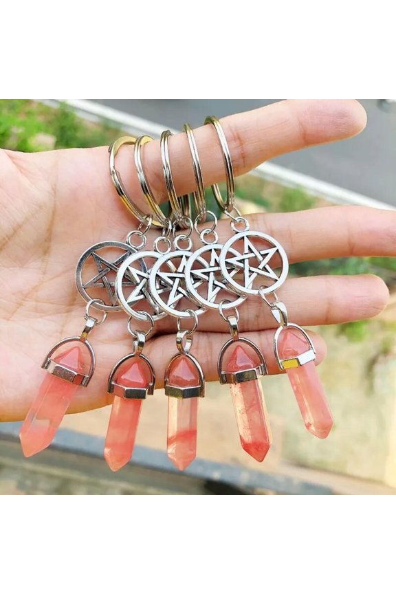 10pcs Cherry Quart Stone Bag Clasp Pendants Keychain Chakra Reiki Healing Amulet