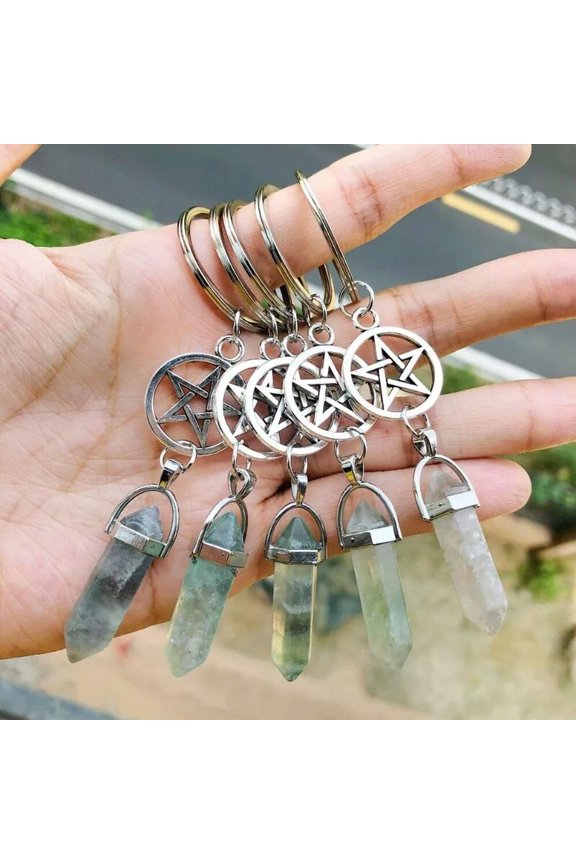 10pcs Fluorite Stone Bag Clasp Pendants Keychain Chakra Reiki Healing Amulet