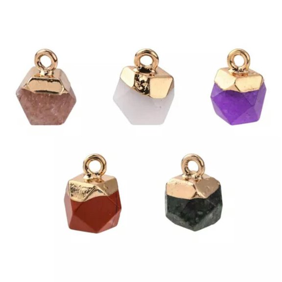 MATROOY 10pcs Gemstone Charms Polygon Crystal Stone Pendents 12x10mm with Golden Loop-Random Mixed