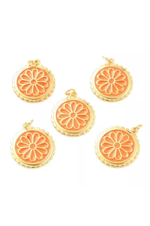 10pcs Gold Plated Flower Daisy Enamel Charm Pendants Mixed Color 22.5x19.5x2mm-Random Mixed