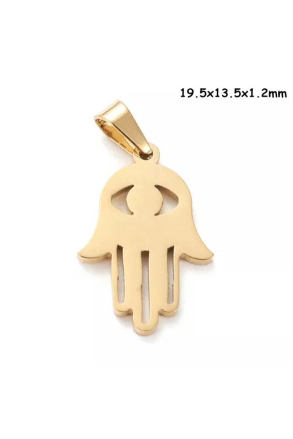10pcs Golden Stainless Steel Pendants Charms Multi-Shape for Necklace Keychain-Hamsa Hand