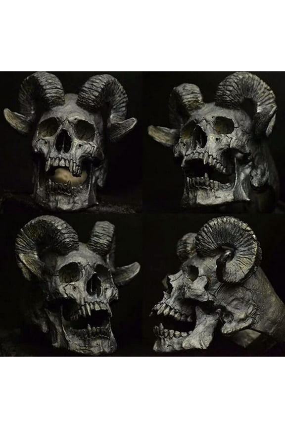 10pcs Gothic Horned Demon Skull Silver Men's Biker Rider Ring Punk