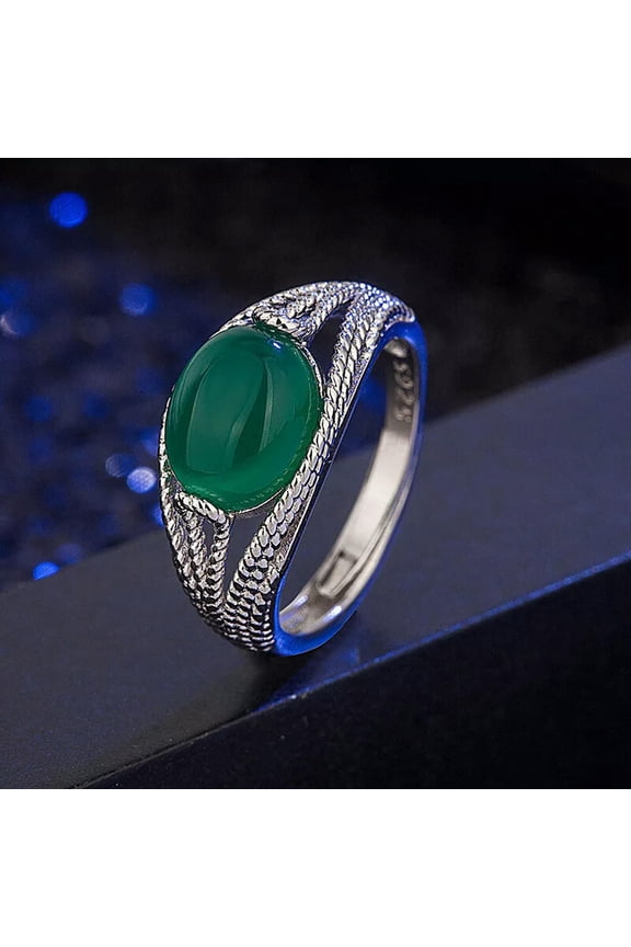 10pcs Job Lots Green Chalcedony Natural Stone Women Fashion Rings Wholesale Ring