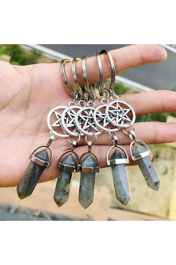 10pcs Labradorite Stone Bag Clasp Pendants Keychain Chakra Reiki Healing Amulet