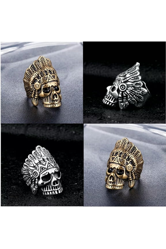 10pcs Mens Outlaw Punk Indian Chief Biker Skull Ring Alloy Adjustable