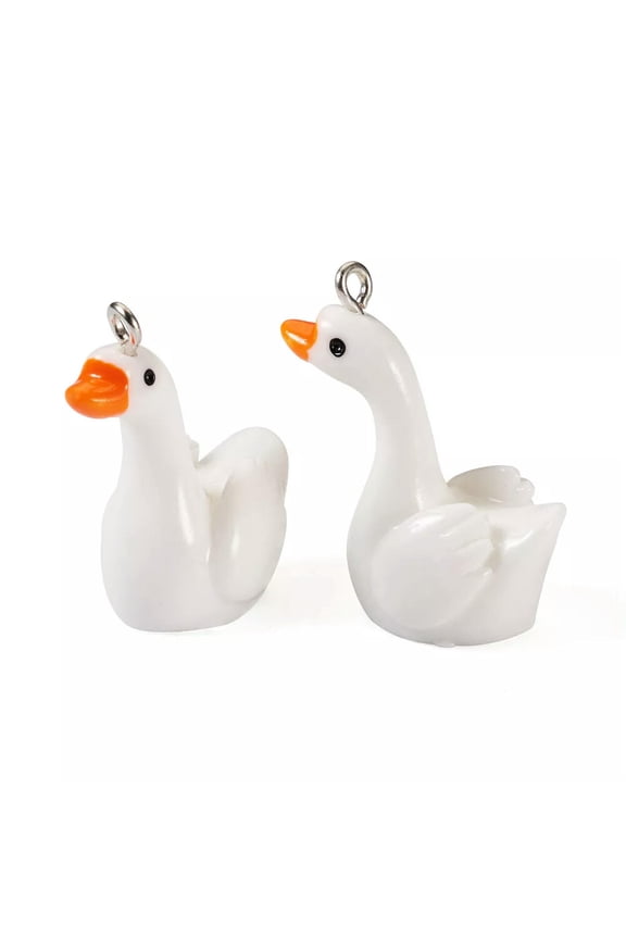 10pcs Mini Swan Resin Charm Pendants White Goose Dangle for Jewelry Keychains