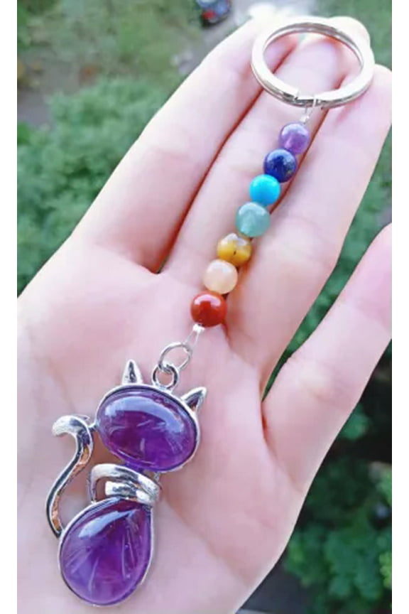 10pcs Natural Amethyst Stone Cat 7 Chakra Bag Clasp Pendant Reiki Healing Amulet