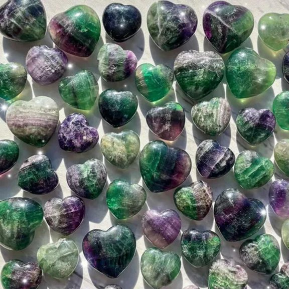 MATROOY 10pcs Natural Fluorite Quartz Heart Shaped Crystal Palm Healing Gemstone 20-25mm-25mm