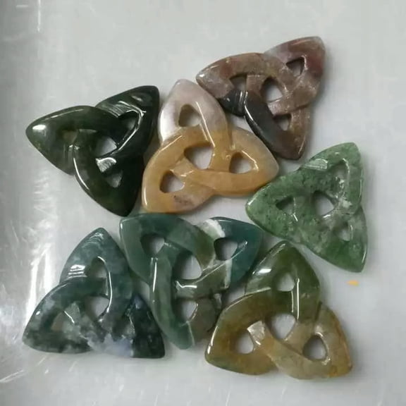MATROOY 10pcs Natural Indian Agate Stone Charming Hollow Triangle Stone for DIY Jewelry