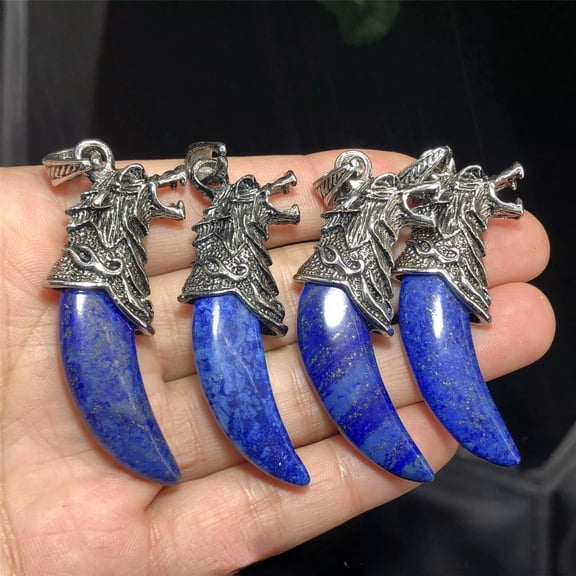 MATROOY 10pcs Natural Lapis Lazuli Wolf Fang Pendant Quartz Crystal Necklace Gem Reiki