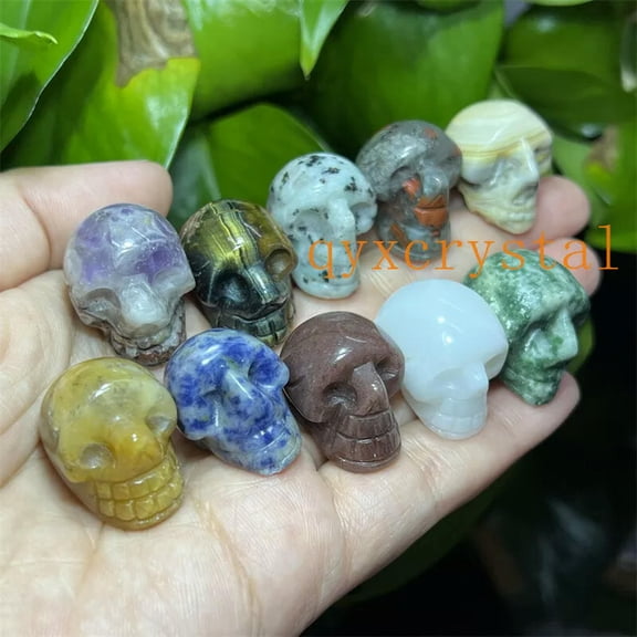 MATROOY 10pcs Natural Mixed Gem Skull Quartz Crystal Skull Reiki Healing Random 1"