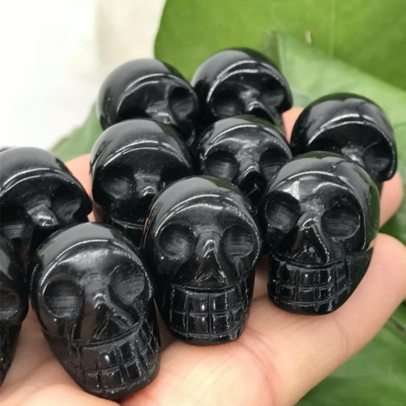 MATROOY 10pcs Natural Obsidian Quartz Skull Hand Carved Stone Skeleton Healing Reiki 2CM