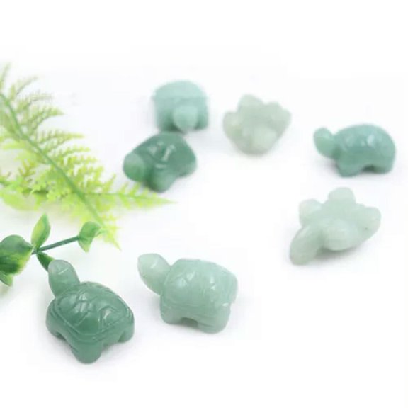 MATROOY 10pcs Natural Quartz Crystal Carved Longevity Tortoise Healing Rock Stone Turtle-Green Aventurine