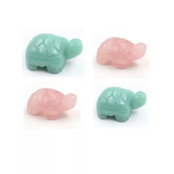 MATROOY 10pcs Natural Quartz Crystal Carved Longevity Tortoise Healing Rock Stone Turtle-Roses Quartz+Green Aventurine