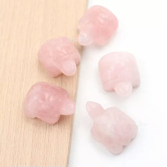 MATROOY 10pcs Natural Quartz Crystal Carved Longevity Tortoise Healing Rock Stone Turtle-Roses Quartz