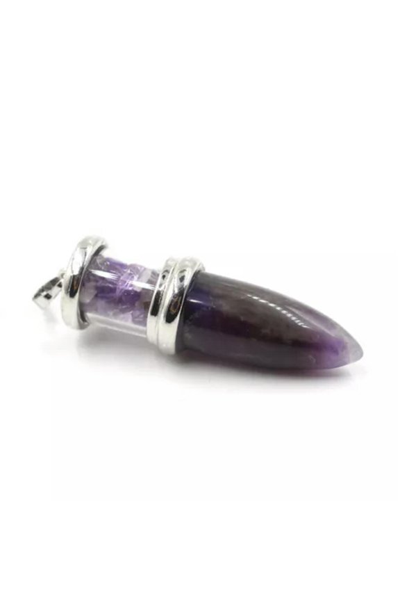 10pcs Natural Stone Bullet Pendant Crystal Quartz Bead Energy Healing Amulet-Amethyst
