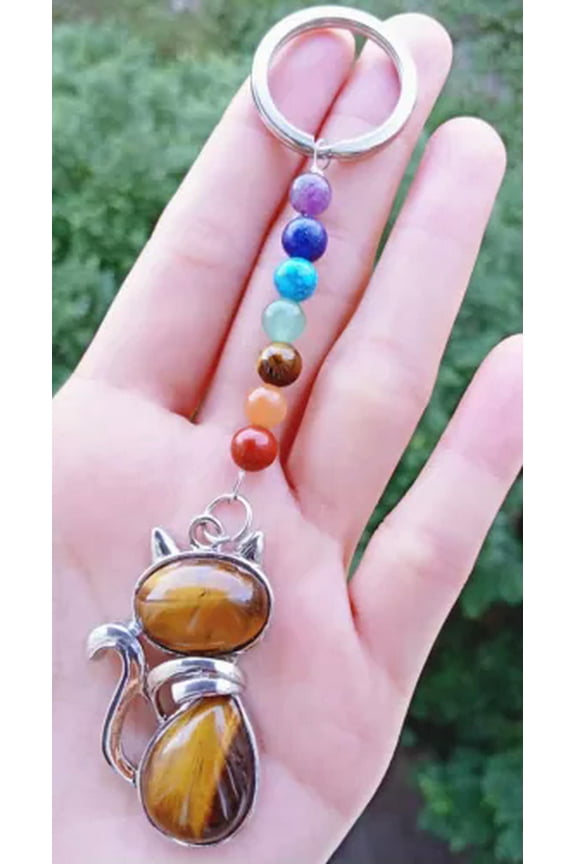 10pcs Natural Tiger Eye Stone Cat 7 Chakra Bag Clasp Pendant Reiki Healing